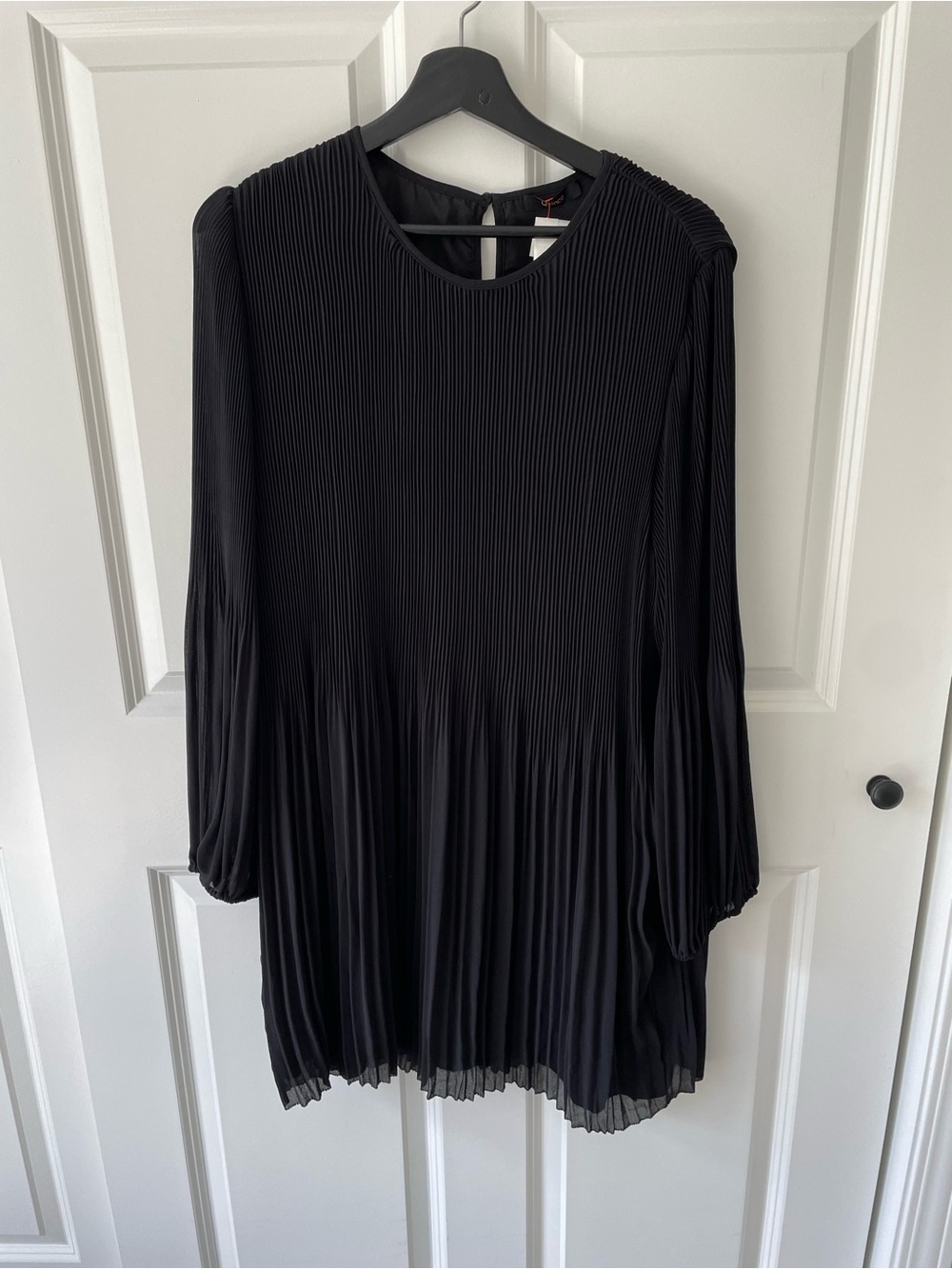 Quince Womens Black Chiffon Pleated Long Sleeve Mini Dress Size XL
